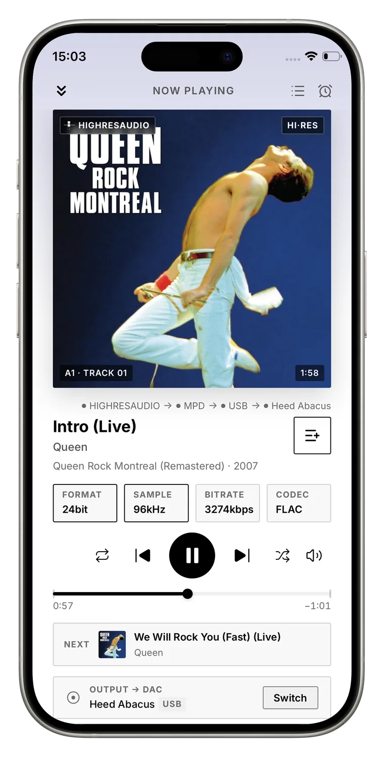 Player, playing from HIGHRESAUDIO