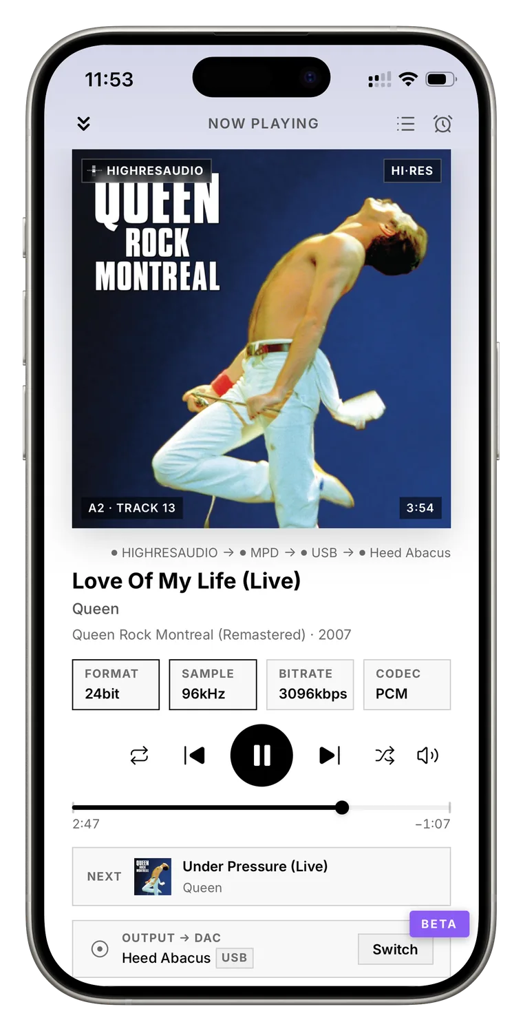 Player, playing from HIGHRESAUDIO