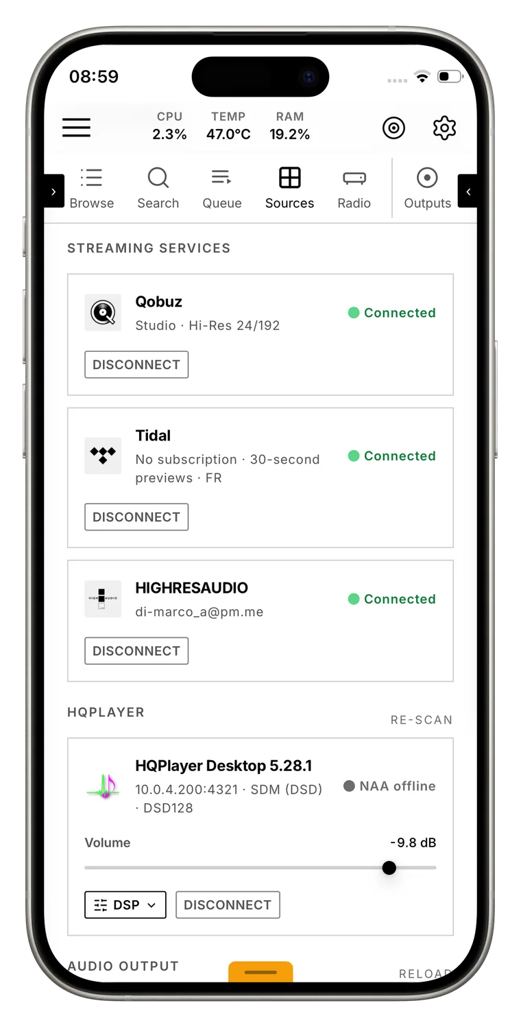 Sources: streaming services and HQPlayer