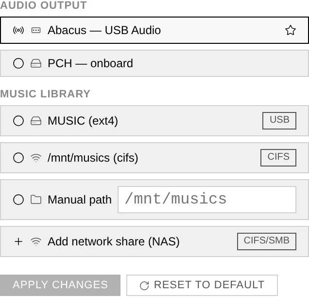 The Guided editor: pick the audio output and the music library in a couple of clicks